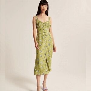 Abercrombie & Fitch Lime Green Floral Midi Dress